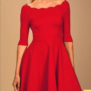 EUC Lulu’s Red Scalloped Skater Dress